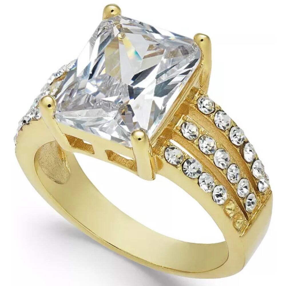Charter Club Gold Plate Emerald-Cut Crystal Triple-Row Ring